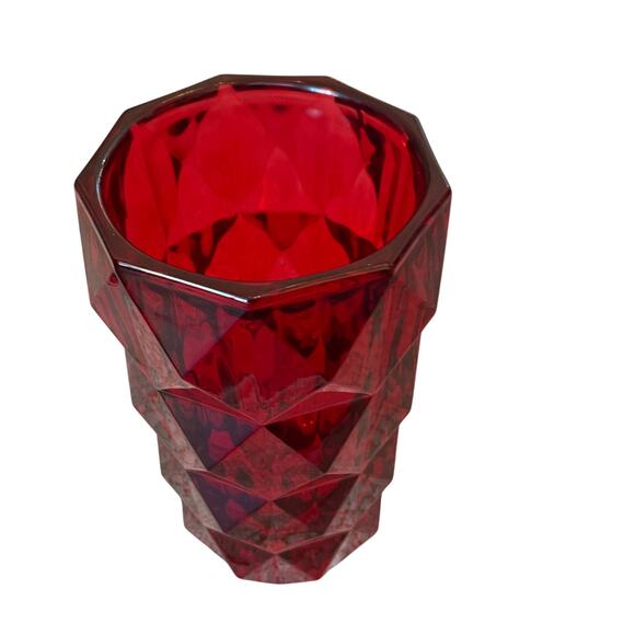 Ruby Red Heavy Glass Vase 11in Geometric Christmas Holiday Valentine NEW - Picture 11 of 14